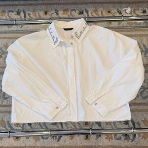 Zara Classic White Blouse with embellished collar